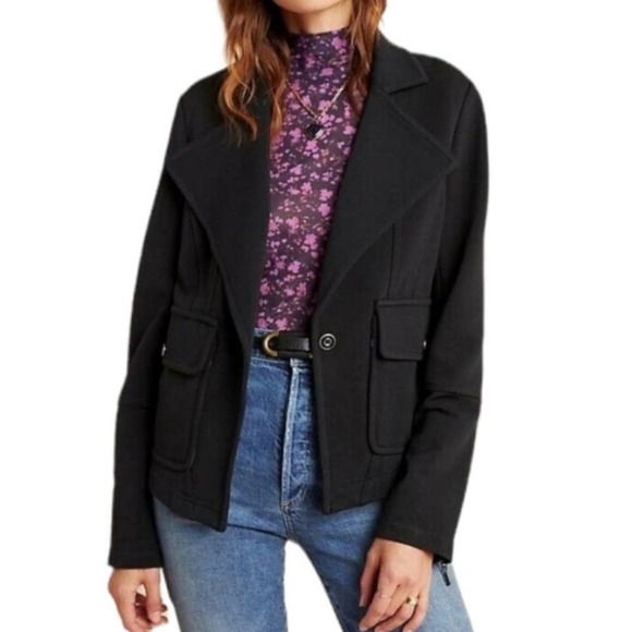 ANTHROPOLOGIE Jacket Womens Small Black Sylvia Surin Ponte Knit Moto Jacket - Picture 3 of 16